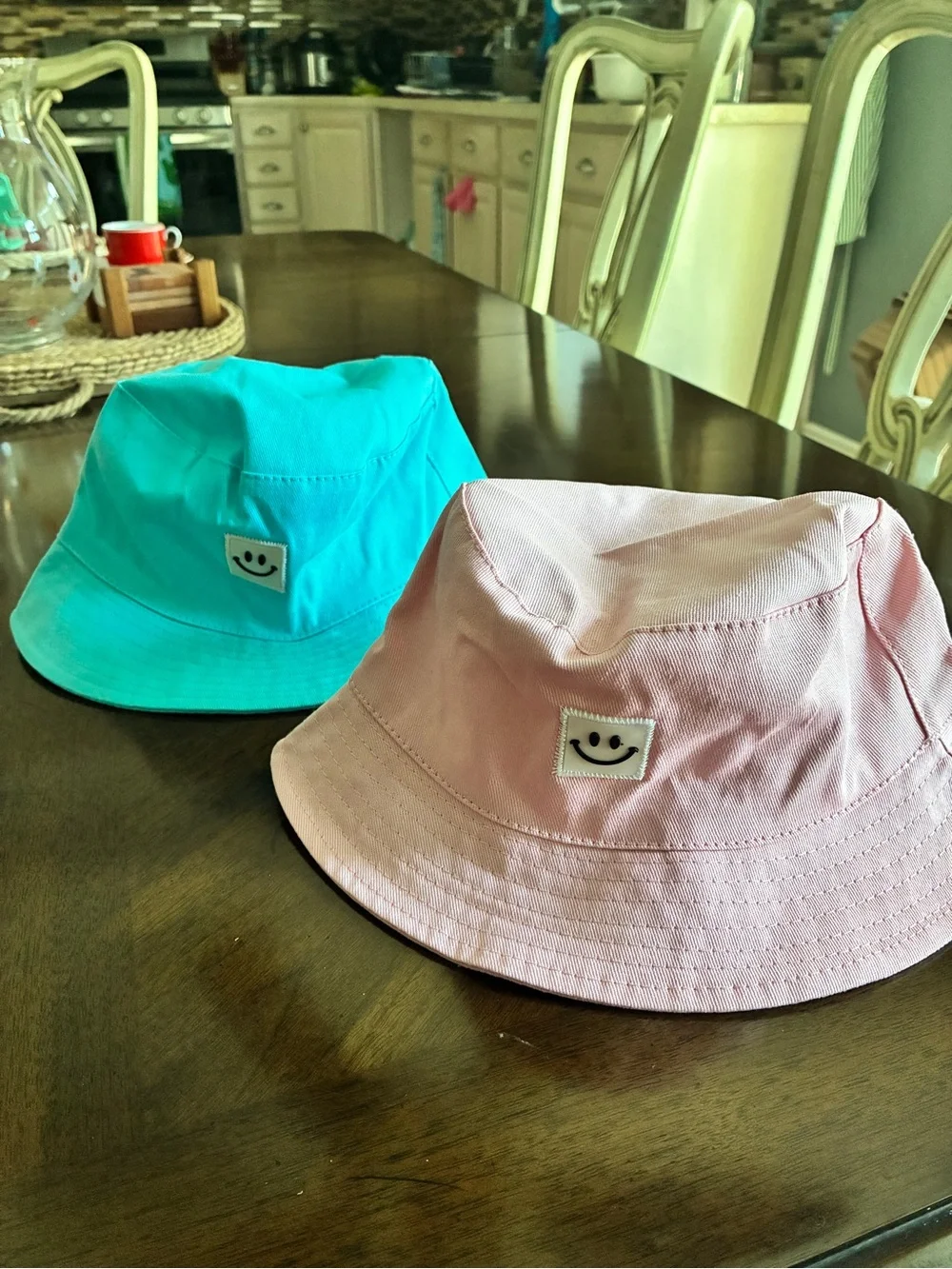 Twin Toddler 9-18 mos Boy Girl Bucket Hats Adjustable Chin Strap, Pink Blue NEW!